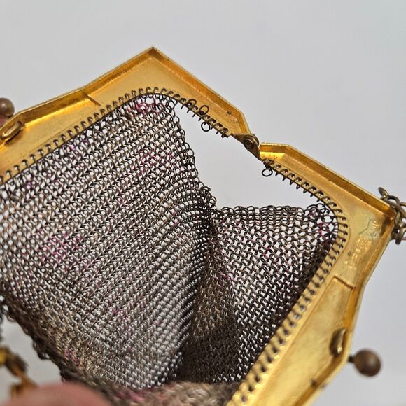 Vintage WHITING & DAVIS Pink Enameled Colorful Mesh Flapper Purse Tiny ~ READ - Picture 7 of 10